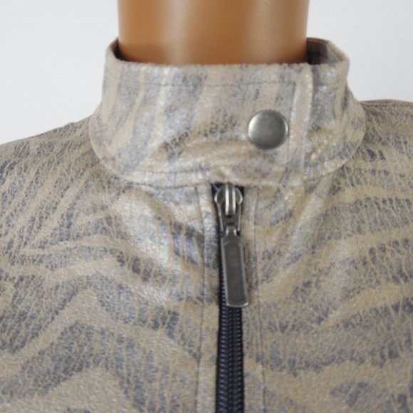 CHICO'S Top L Sz 2 Tan Animal Print Moto Jacket Zip Up Front Soft Distressed - Picture 5 of 11